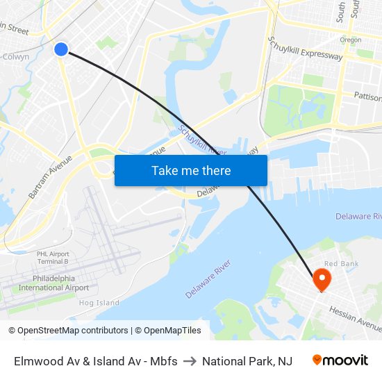 Elmwood Av & Island Av - Mbfs to National Park, NJ map