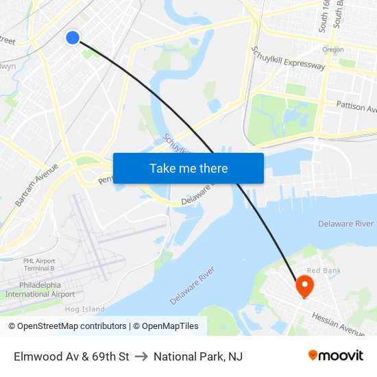 Elmwood Av & 69th St to National Park, NJ map
