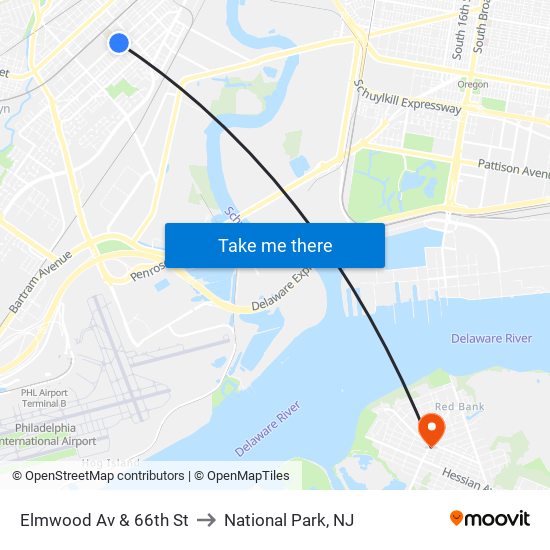 Elmwood Av & 66th St to National Park, NJ map