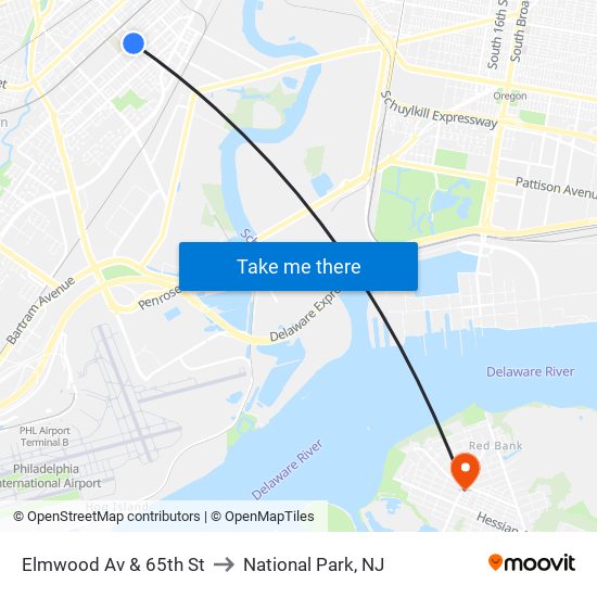 Elmwood Av & 65th St to National Park, NJ map