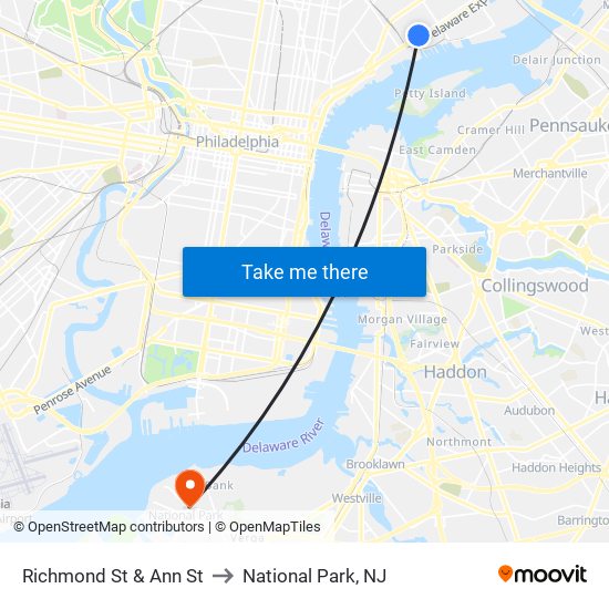 Richmond St & Ann St to National Park, NJ map