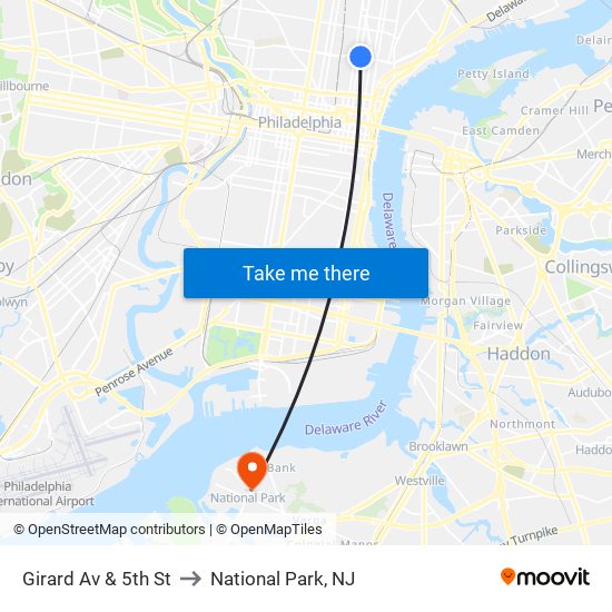 Girard Av & 5th St to National Park, NJ map