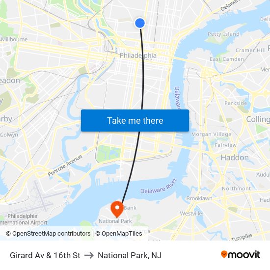 Girard Av & 16th St to National Park, NJ map