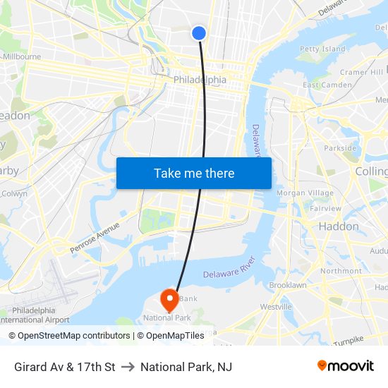 Girard Av & 17th St to National Park, NJ map