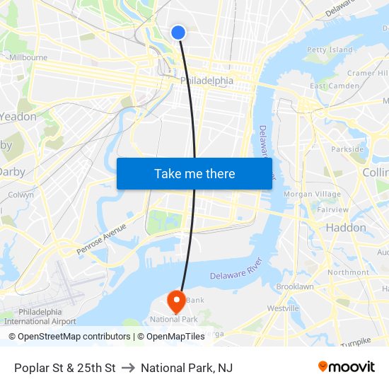 Poplar St & 25th St to National Park, NJ map