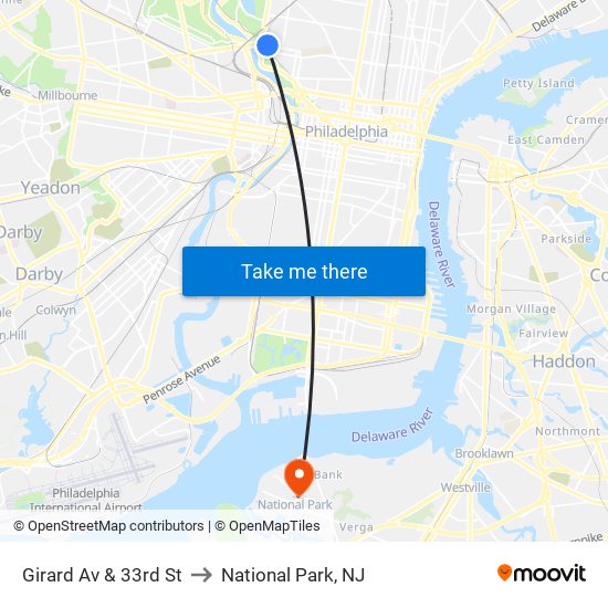 Girard Av & 33rd St to National Park, NJ map