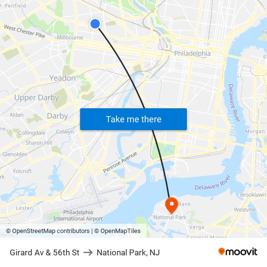 Girard Av & 56th St to National Park, NJ map