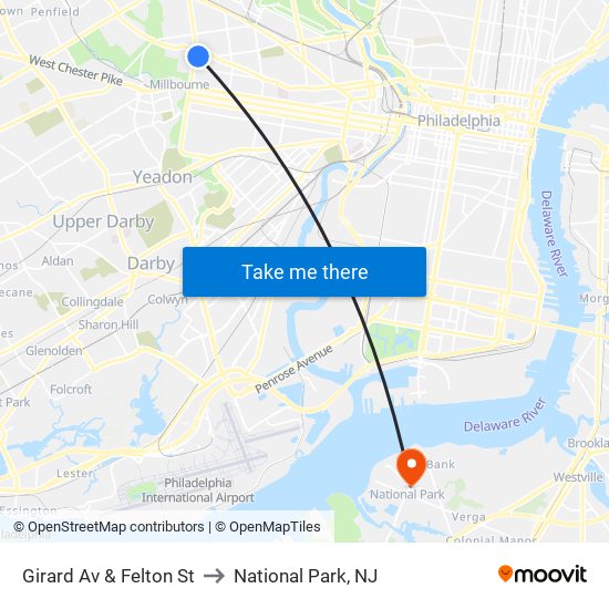 Girard Av & Felton St to National Park, NJ map