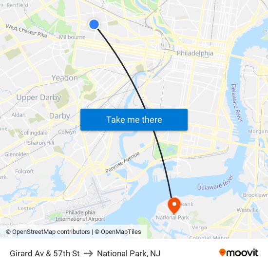 Girard Av & 57th St to National Park, NJ map