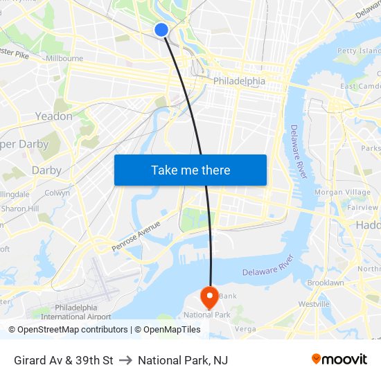 Girard Av & 39th St to National Park, NJ map