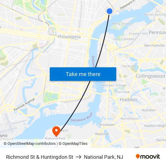 Richmond St & Huntingdon St to National Park, NJ map