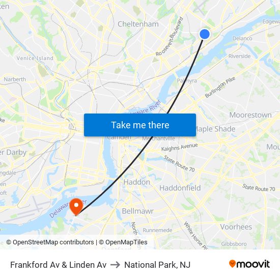 Frankford Av & Linden Av to National Park, NJ map