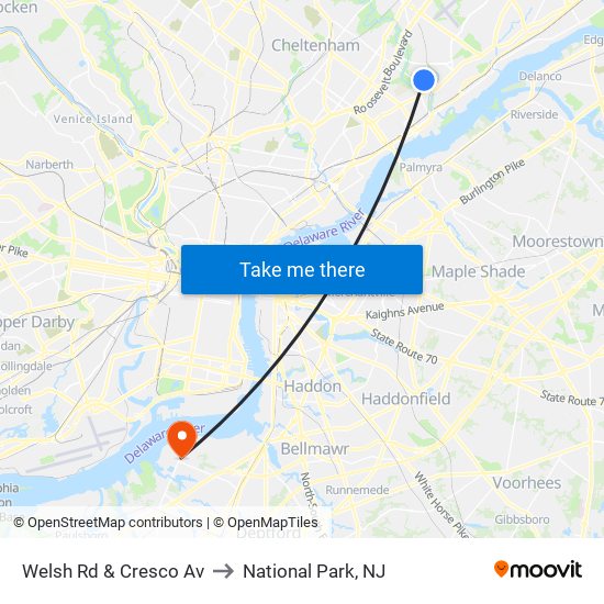 Welsh Rd & Cresco Av to National Park, NJ map