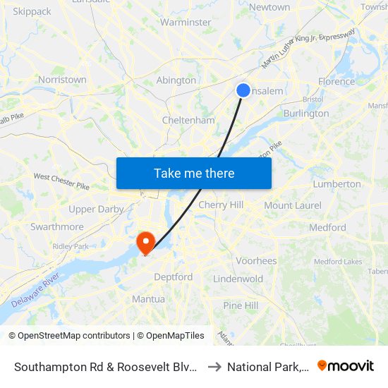 Southampton Rd & Roosevelt Blvd - FS to National Park, NJ map