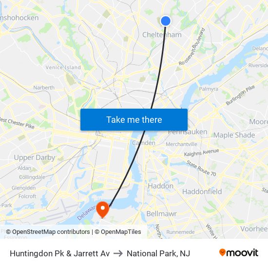 Huntingdon Pk & Jarrett Av to National Park, NJ map