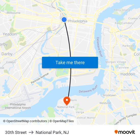 30th Street to National Park, NJ map