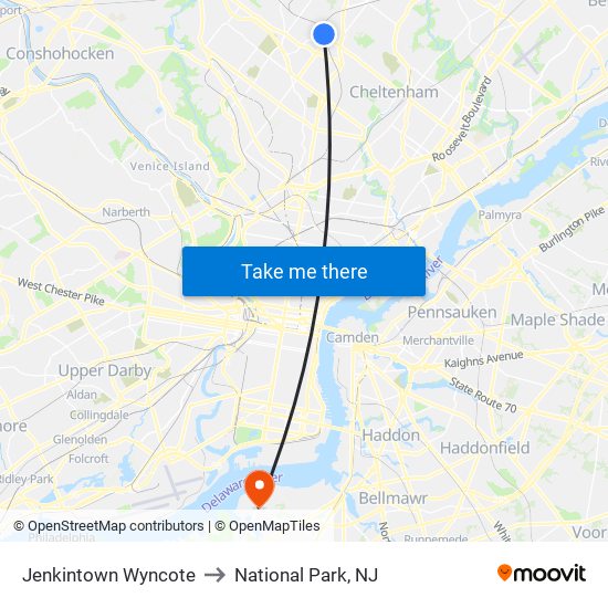 Jenkintown Wyncote to National Park, NJ map