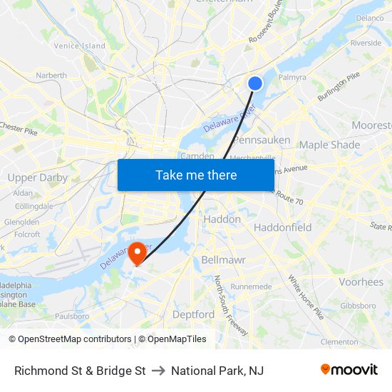 Richmond St & Bridge St to National Park, NJ map