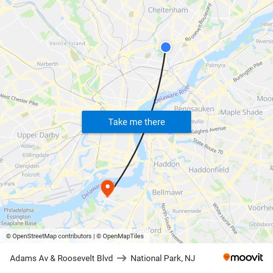 Adams Av & Roosevelt Blvd to National Park, NJ map