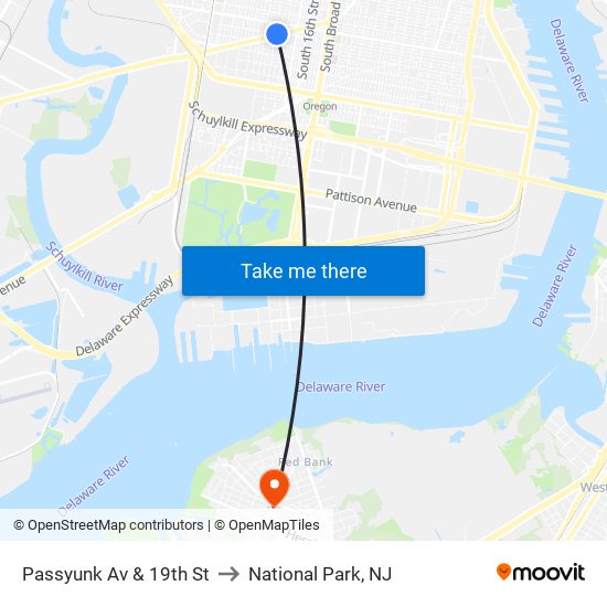 Passyunk Av & 19th St to National Park, NJ map