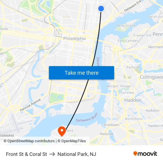 Front St & Coral St to National Park, NJ map