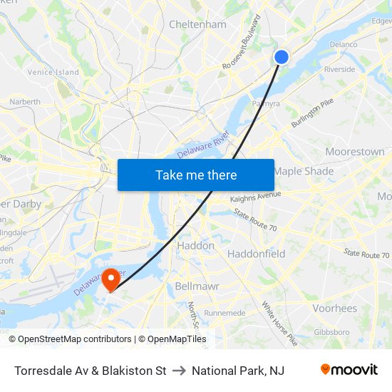 Torresdale Av & Blakiston St to National Park, NJ map