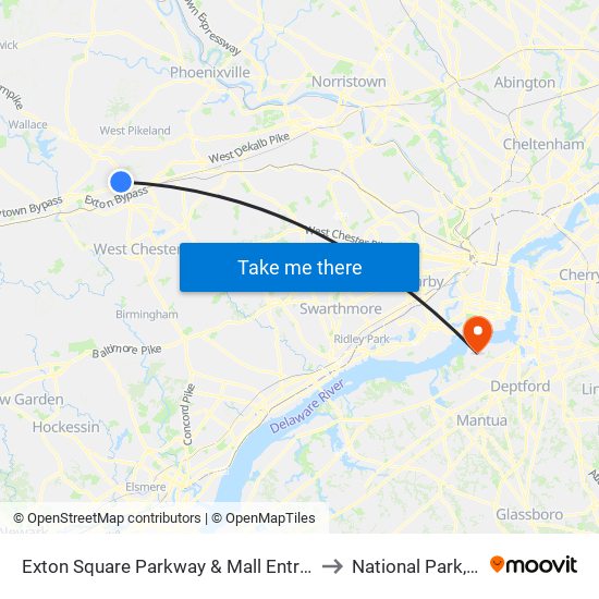 Exton Square Parkway & Mall Entrance to National Park, NJ map