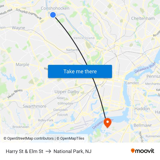 Harry St & Elm St to National Park, NJ map