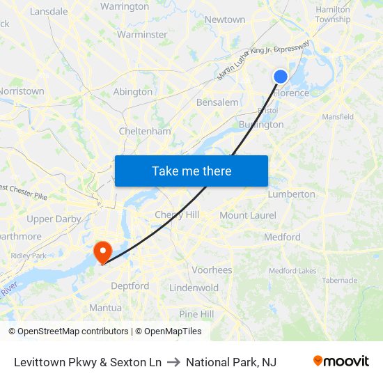 Levittown Pkwy & Sexton Ln to National Park, NJ map