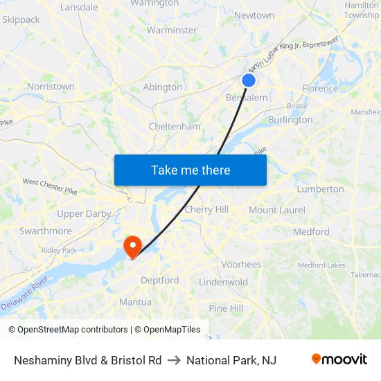 Neshaminy Blvd & Bristol Rd to National Park, NJ map