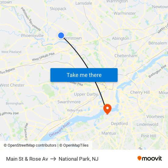 Main St & Rose Av to National Park, NJ map