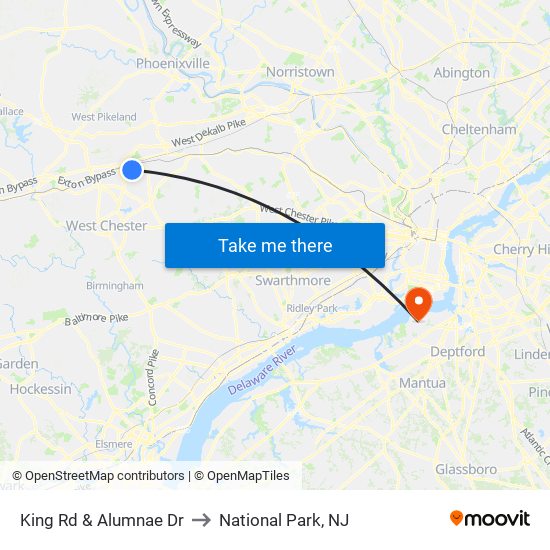 King Rd & Alumnae Dr to National Park, NJ map