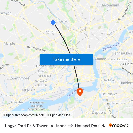 Hagys Ford Rd & Tower Ln - Mbns to National Park, NJ map