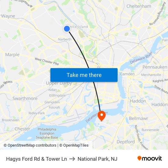 Hagys Ford Rd & Tower Ln to National Park, NJ map