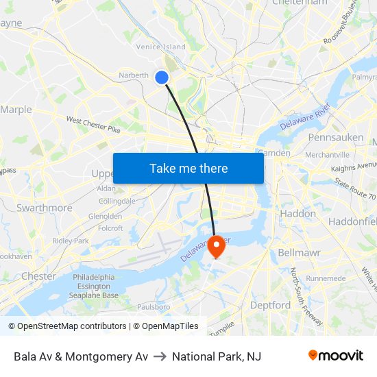 Bala Av & Montgomery Av to National Park, NJ map