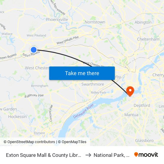 Exton Square Mall & County Library to National Park, NJ map
