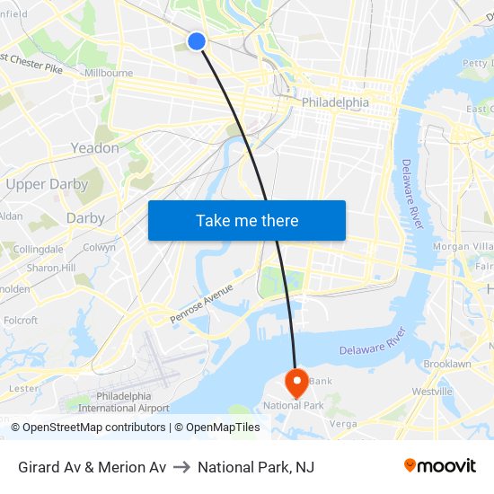 Girard Av & Merion Av to National Park, NJ map