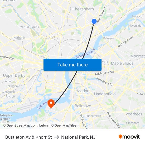 Bustleton Av & Knorr St to National Park, NJ map