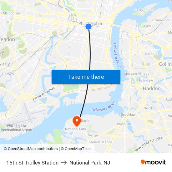 15th St Trolley Station to National Park, NJ map