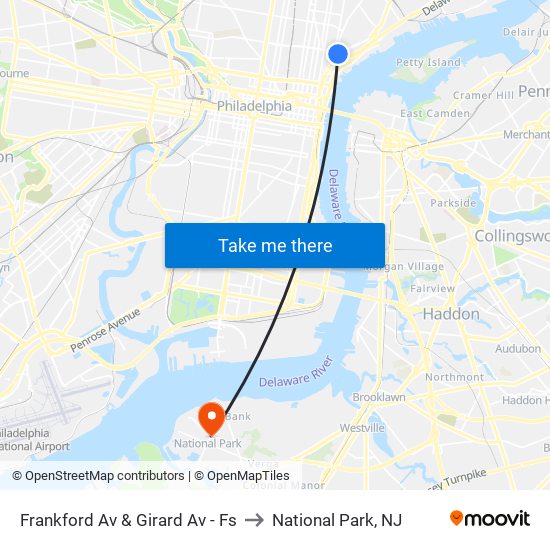 Frankford Av & Girard Av - Fs to National Park, NJ map