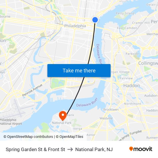Spring Garden St & Front St to National Park, NJ map