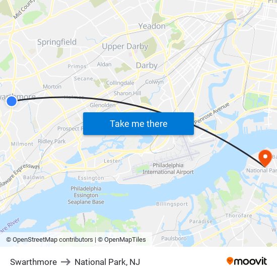 Swarthmore to National Park, NJ map