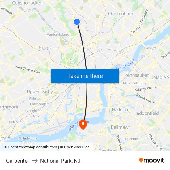 Carpenter to National Park, NJ map