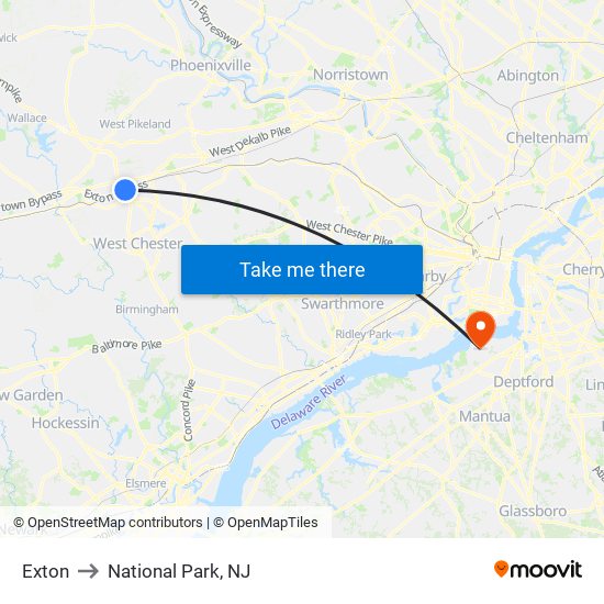 Exton to National Park, NJ map