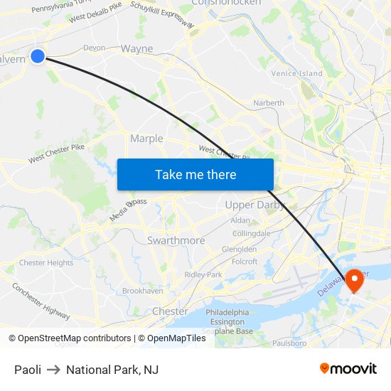 Paoli to National Park, NJ map