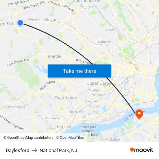 Daylesford to National Park, NJ map