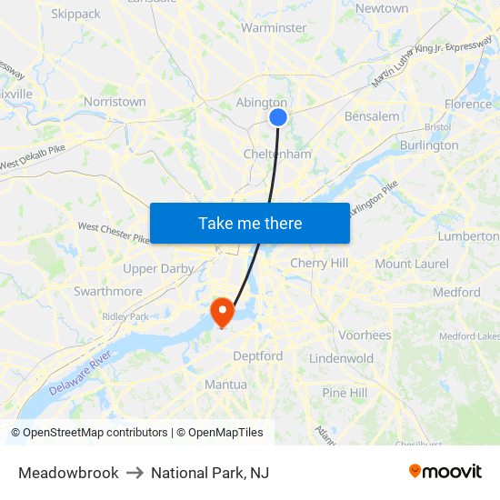 Meadowbrook to National Park, NJ map