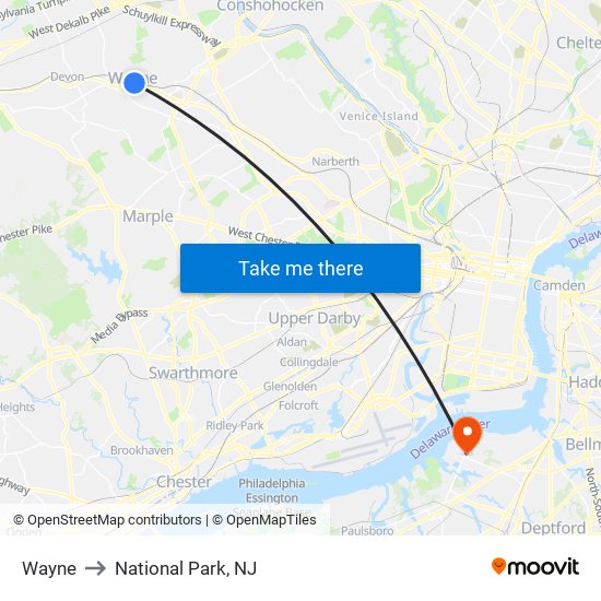 Wayne to National Park, NJ map