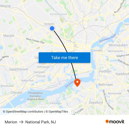 Merion to National Park, NJ map