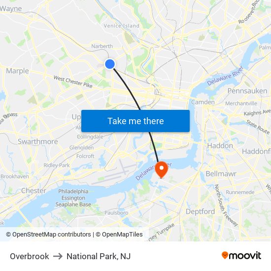 Overbrook to National Park, NJ map